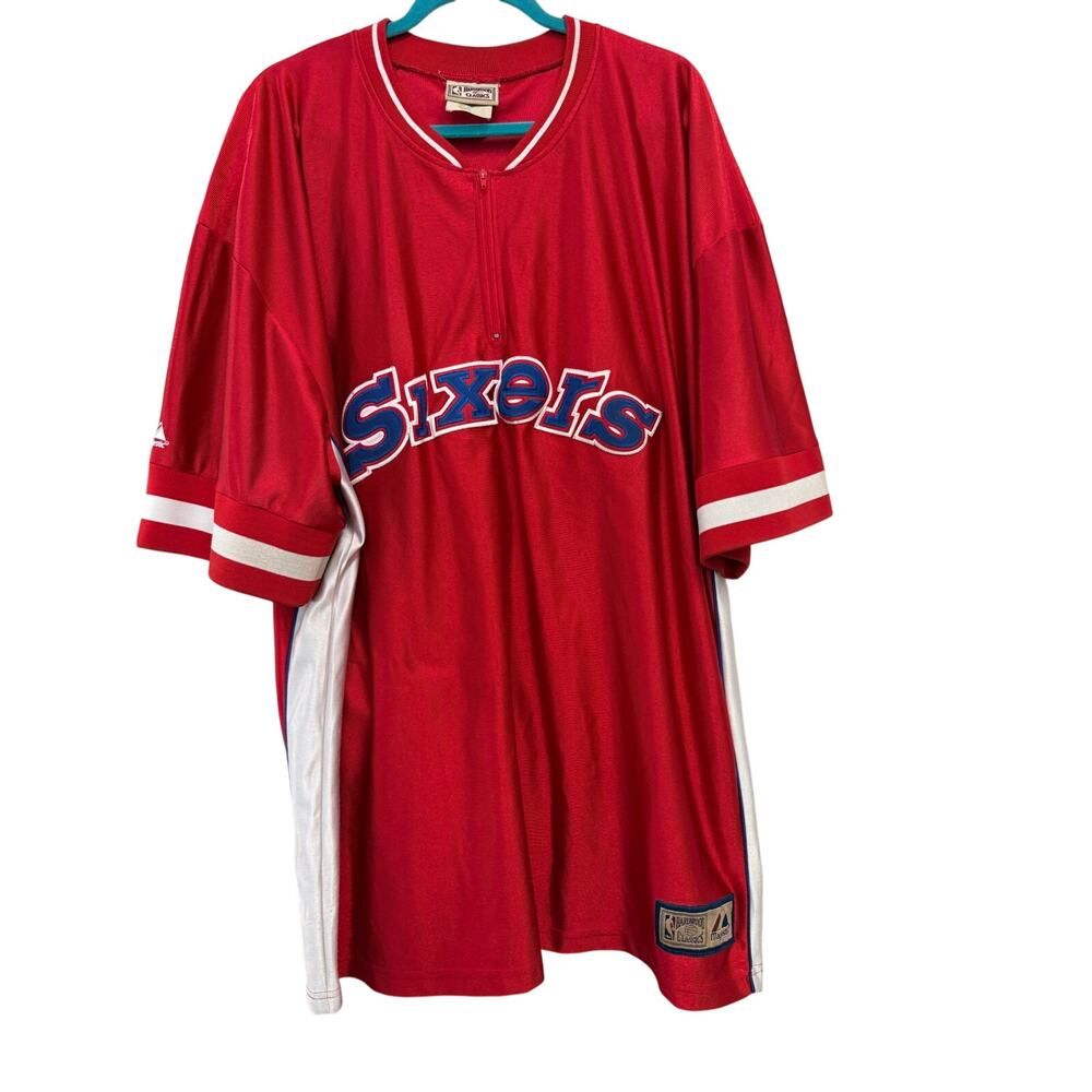 Philadelphia 76ers Hardwood Classics warmup jersey red zipper Sz xxl GS